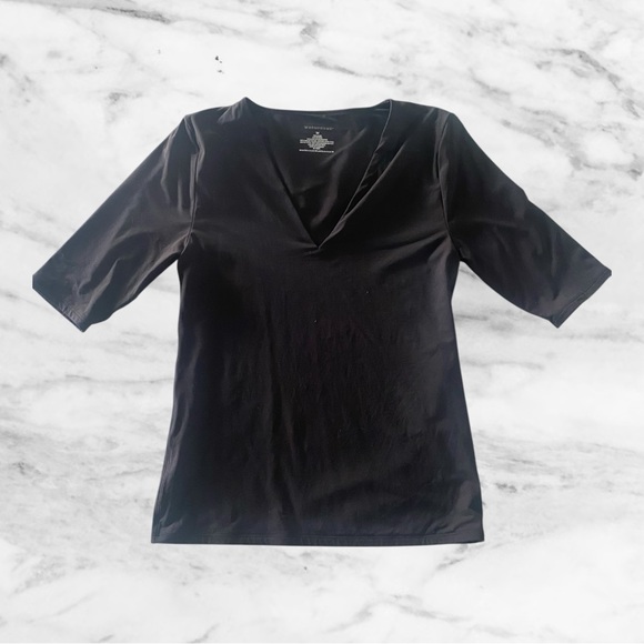 White House Black Market Women’s Black 3/4 Sleeve V-Neck Top Size M - Picture 9 of 10